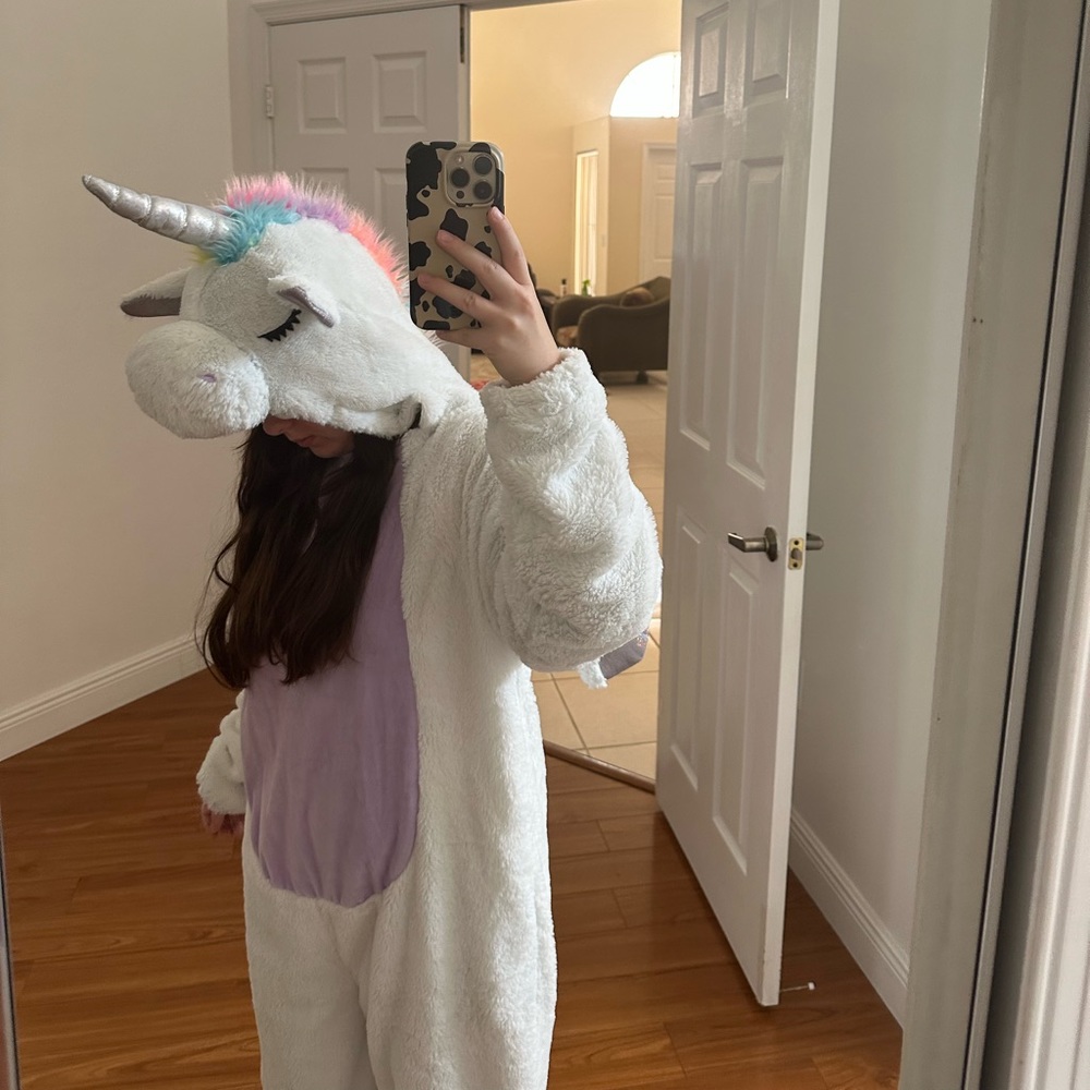 Fuzzy Unicorn Onesie Funny Halloween Costume Fluffy Animal Jumpsuit